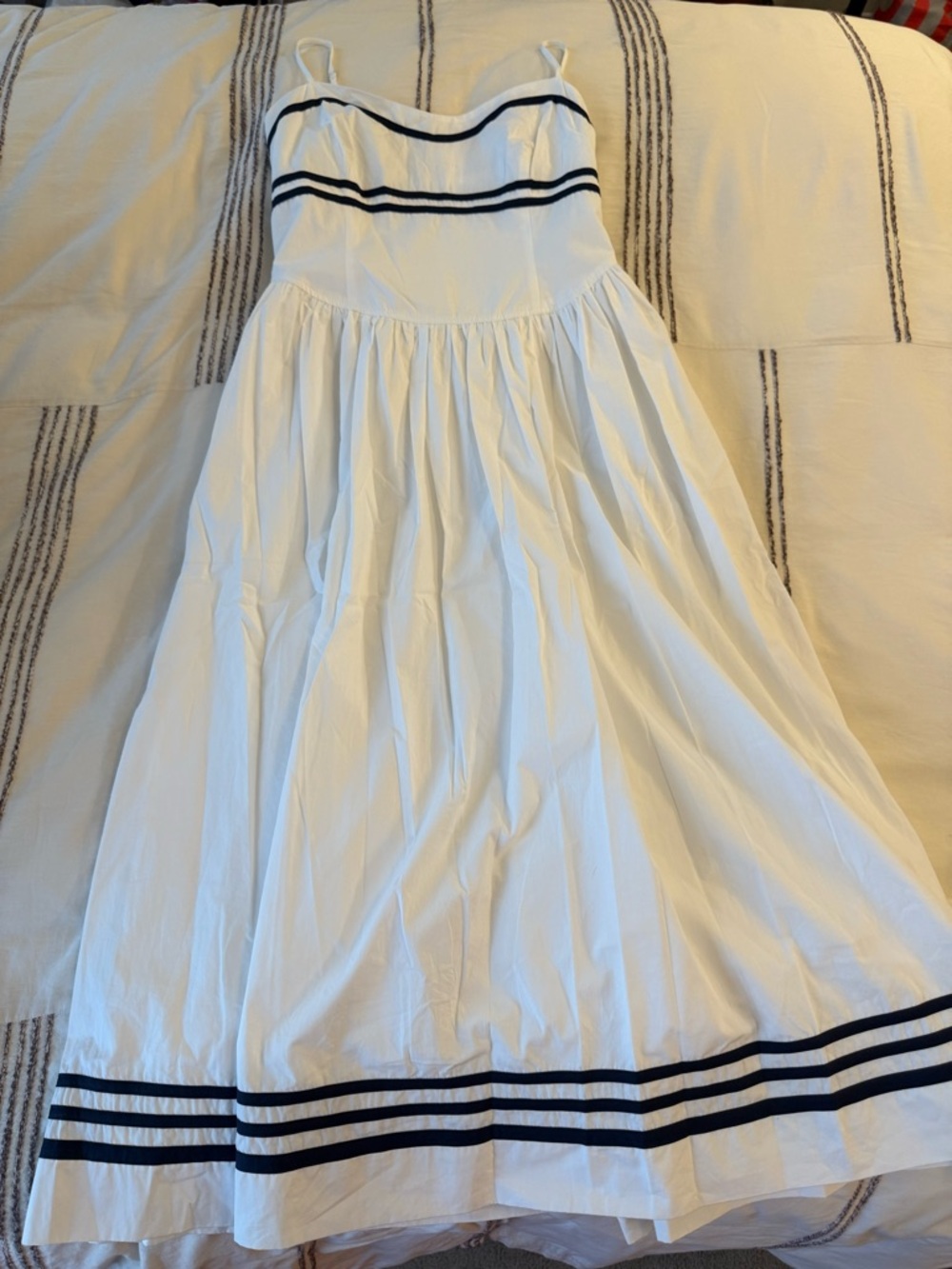 Piper White Sundress with Navy Stripe Detail - Picture 3 of 5